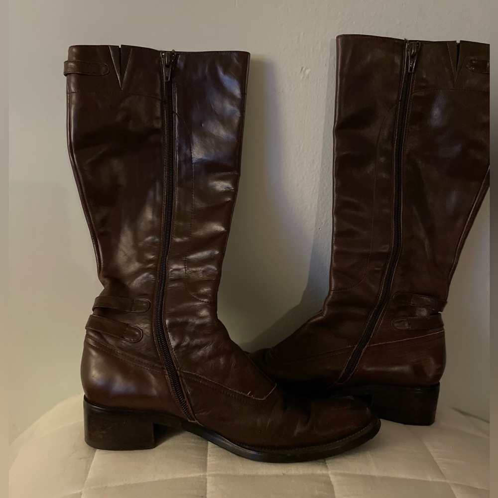 Elegant Brown Leather calf length